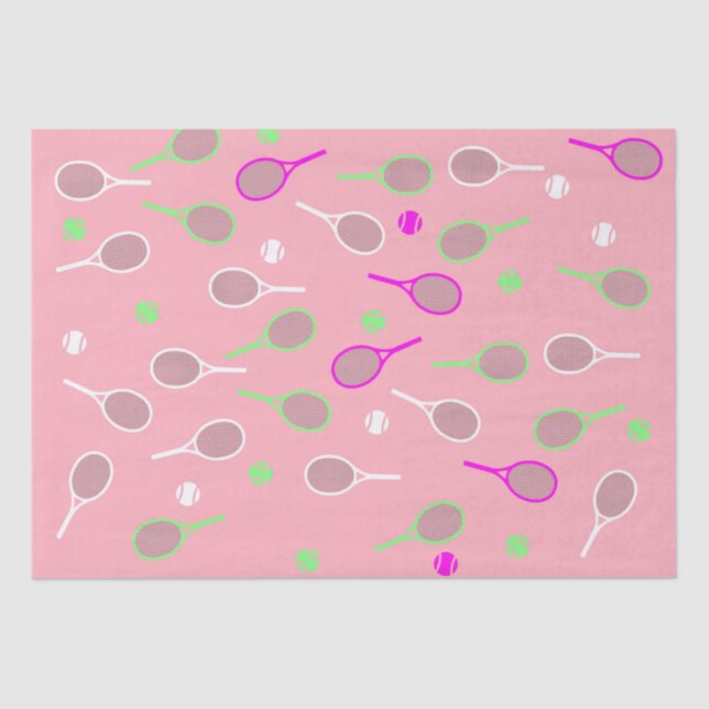 Cool Pastel Pink Retro Tennis Racquets Pattern   Tissue Paper (Front)