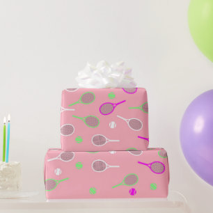 Cool Pastel Pink Retro Tennis Racquets Pattern  Wrapping Paper