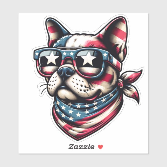 Cool Patriotic Dog with Flag Shades Sticker (Sheet)