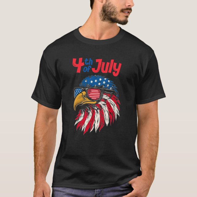 Cool Patriotic Eagle Flag Sunglasses 4th of July T-Shirt (Front)