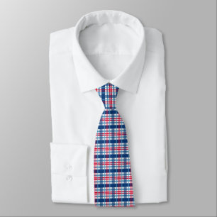 cool Patriotic red white blue plaid Neck Tie