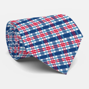 cool Patriotic red white blue plaid Neck Tie