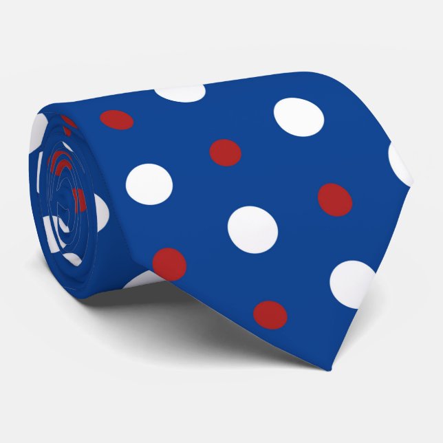 cool Patriotic red white blue polka dot tiled Neck Tie (Rolled)