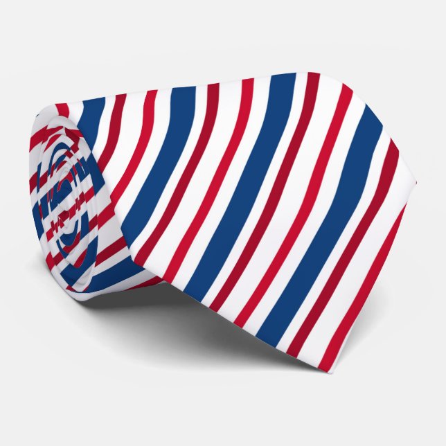 cool Patriotic red white blue stripe pattern Neck Tie (Rolled)