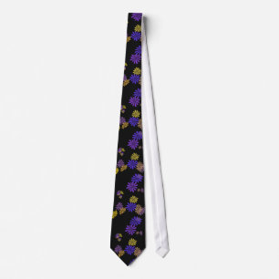 cool, pattern,flowers, blue, yellow and black neck tie