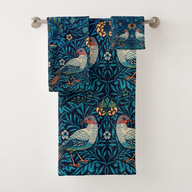 Cool pattern William Morris Birds Strawberry Blue Bath Towel Set | Zazzle
