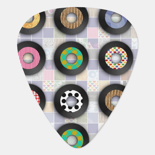 Cool Patterned Music Illustrated Vinyl Records Guitar Pick (Front)