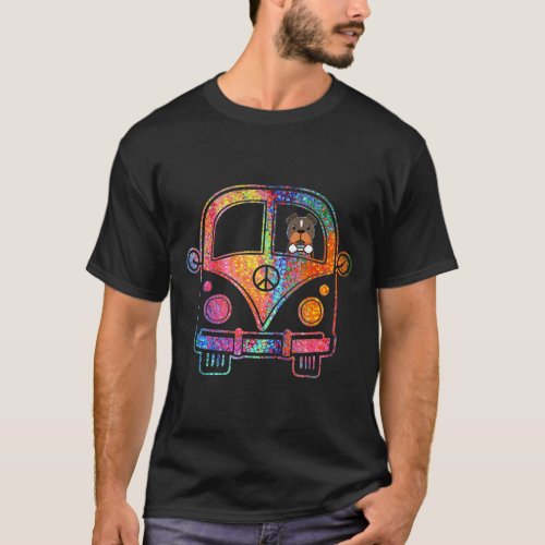Cool Peace Amp Love Pitbull In Hippie Bus T_Shirt