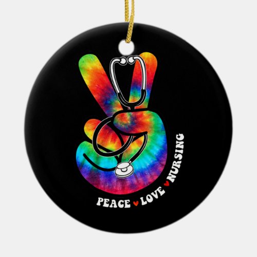 Cool Peace Hand Tie Dye for Boys and Girls Nurse  Ceramic Ornament