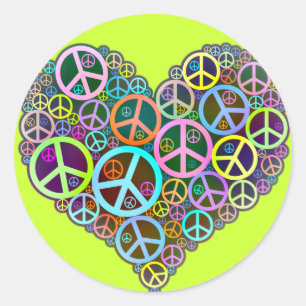 Cool Peace Love Heart Classic Round Sticker