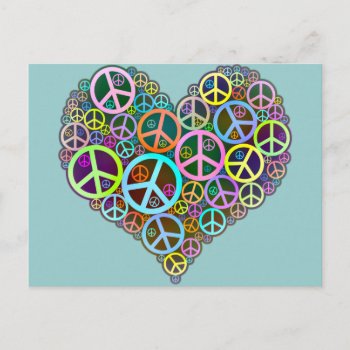 Cool Peace Love Heart Postcard by IslandVintage at Zazzle