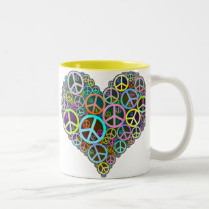 Cool Peace Love Heart Two-Tone Coffee Mug