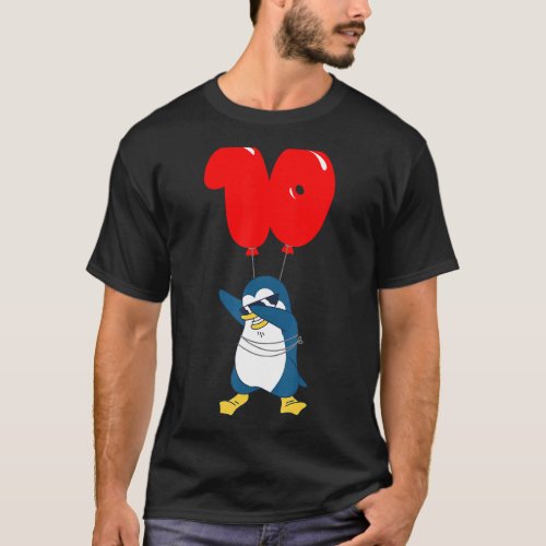 Cool Penguin   10th Birthday   Kids Balloon Party T_Shirt