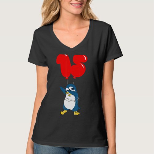 Cool Penguin   15th Birthday   Kids Balloon Party T_Shirt