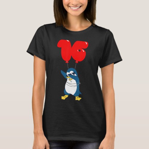 Cool Penguin   16th Birthday   Kids Balloon Party T_Shirt