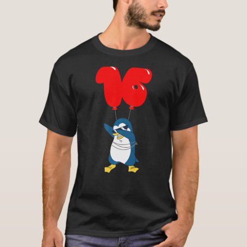 Cool Penguin  16th Birthday  Kids Balloon Party T_Shirt