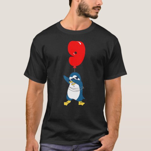 Cool Penguin  9th Birthday  Kids Balloon Party T_Shirt