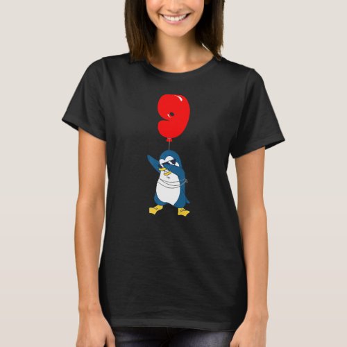 Cool Penguin  9th Birthday  Kids Balloon Party T_Shirt
