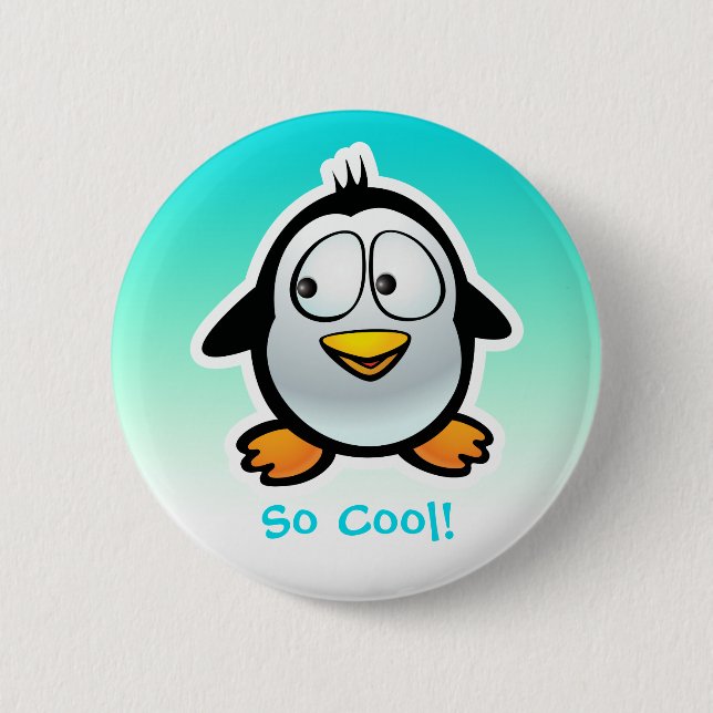Cool Penguin Cartoon Pinback Button (Front)