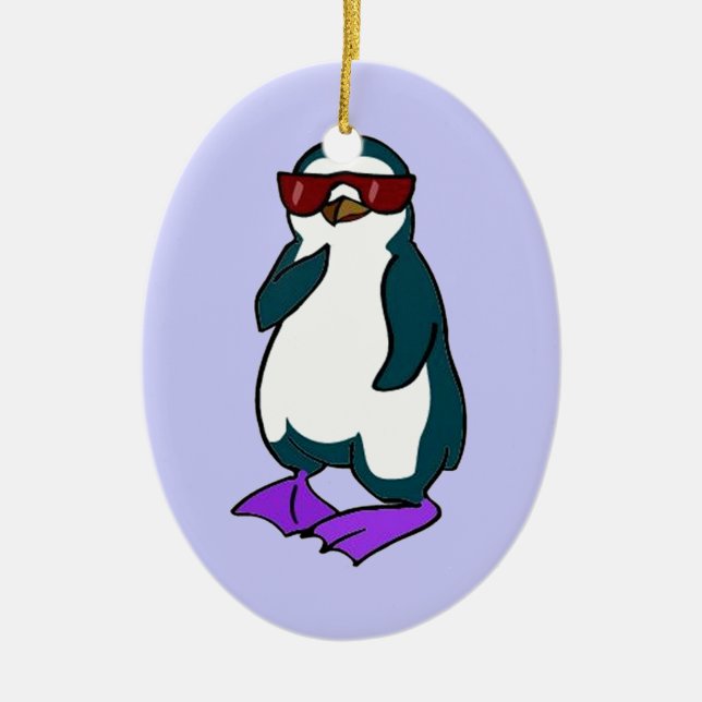 Cool Penguin Ceramic Ornament (Front)