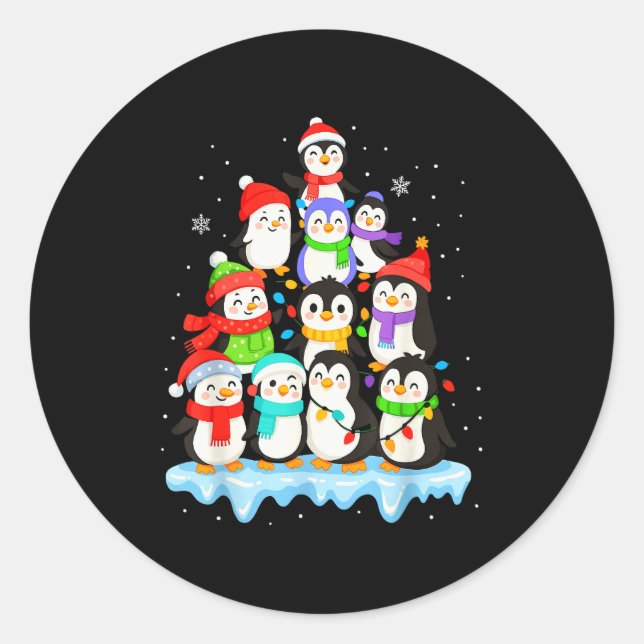 Cool Penguin Christmas Pajamas Shirt Boys, Penguin Classic Round Sticker (Front)