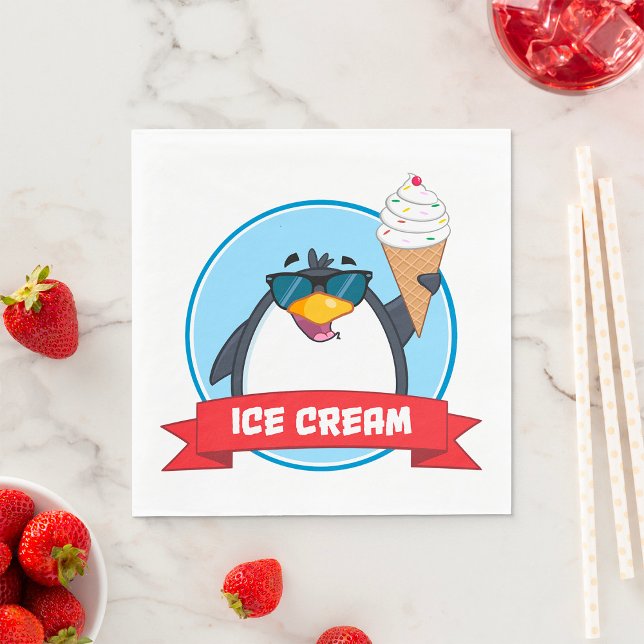 Cool Penguin Holding Ice Cream Napkins (Creator Uploaded)