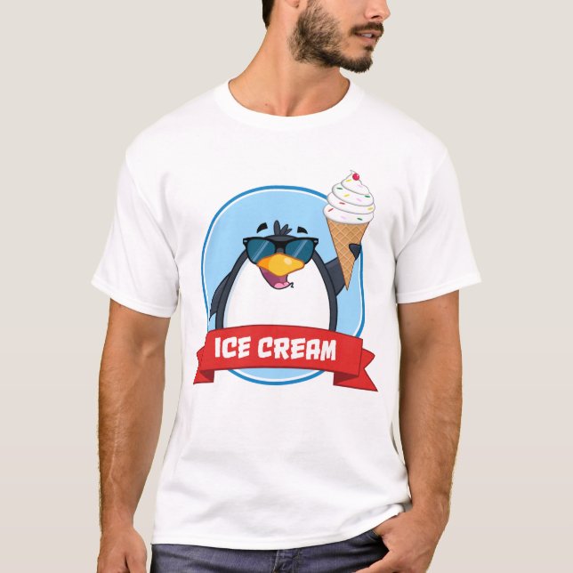 Cool Penguin Holding Ice Cream T-Shirt (Front)