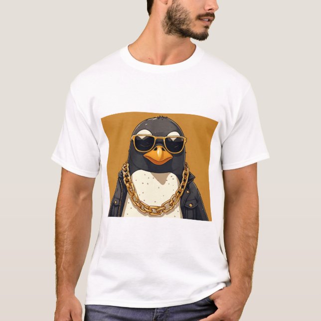 Cool Penguin, Jacket & Sunglasses With Background T-Shirt (Front)