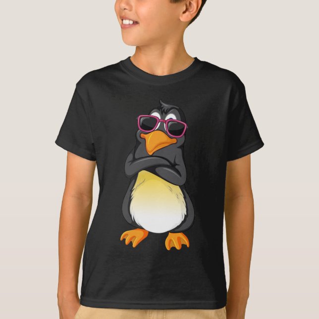 Cool Penguin Kid's Basic Black T-shirt (Front)