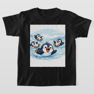 Cool Penguin Slide – Fun Cartoon Winter Graphic T-Shirt