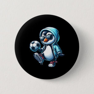 Cool Penguin Soccer Footbyll Player With Sungles Button