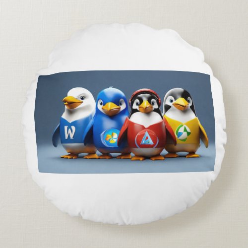 Cool Penguin Trio T_Shirts Round Pillow
