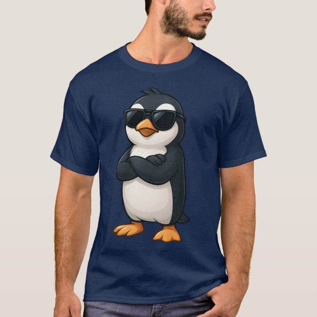 Cool penguin with crossed arms confident gamer car T-Shirt (Front)