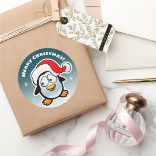 Cool Penguin With Santa Hat Classic Round Sticker