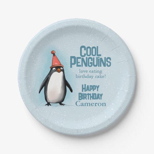 Cool Penguins celebrate kids birthday Paper Plates