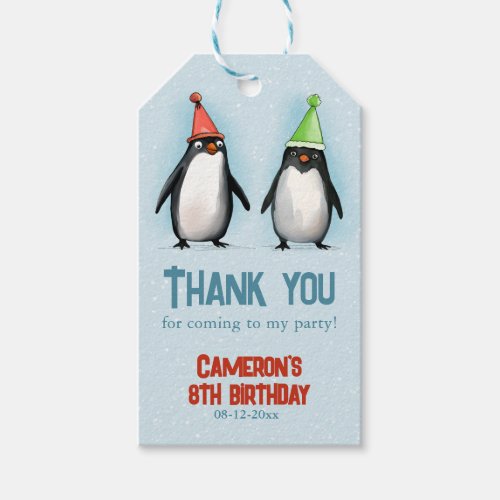 Cool Penguins celebrate kids birthday thank you Gift Tags