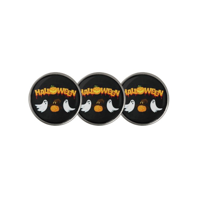 Cool Perfect Awesome Black Halloween Ghost Pumpkin Golf Ball Marker (3 Up)