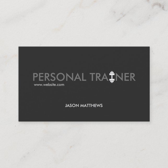 Cool Personal Trainer Dumbbell Logo Fitness Business Card (Front)