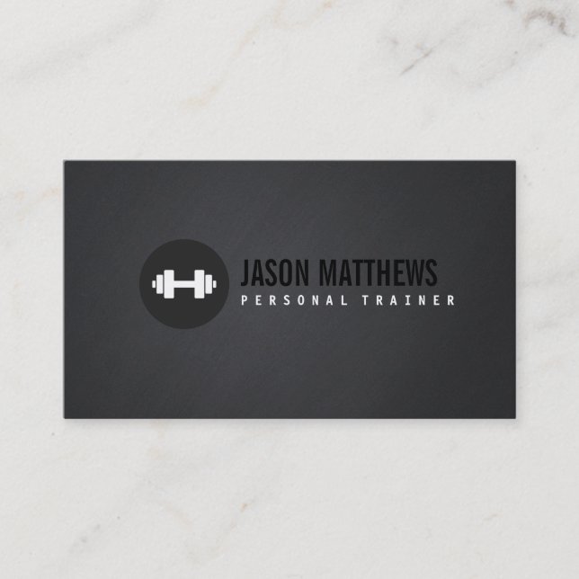 Cool Personal Trainer White Dumbbell Logo Fitness Business Card (Front)