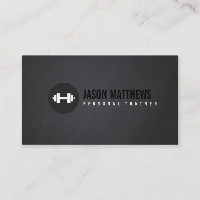 Cool Personal Trainer White Dumbbell Logo Fitness Business Card | Zazzle