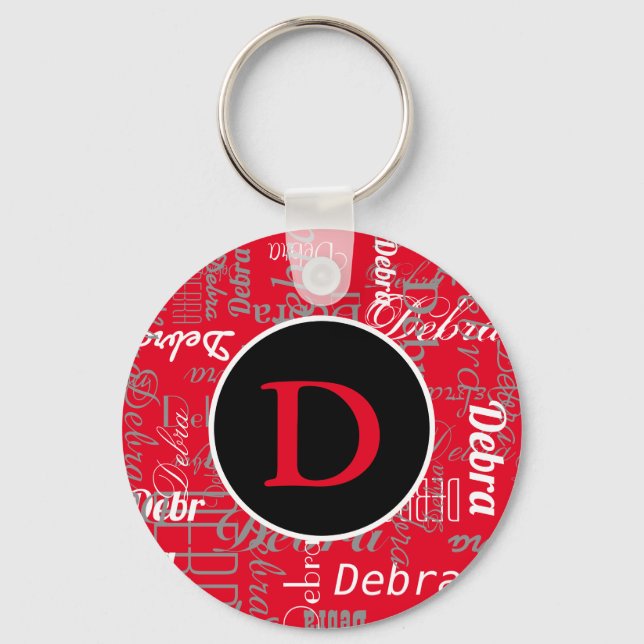 cool personalized black and red monogram keychain (Front)