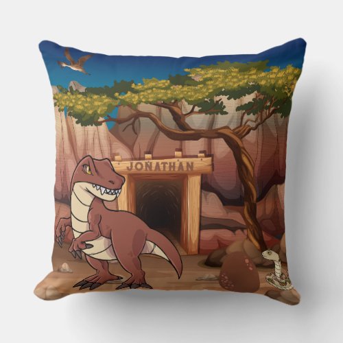 Cool personalized Dinosaur Jurassic Animal brown Throw Pillow