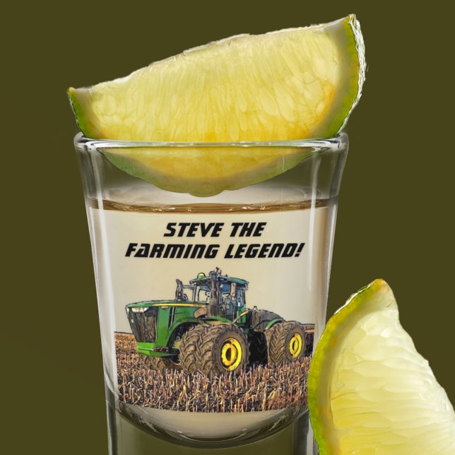 Cool Personalized Farming Legend Tractor Equipment Shot Glass (Farming Legend Shot Glass makes a great gift for the farmer in your life. Features a green tractor.)