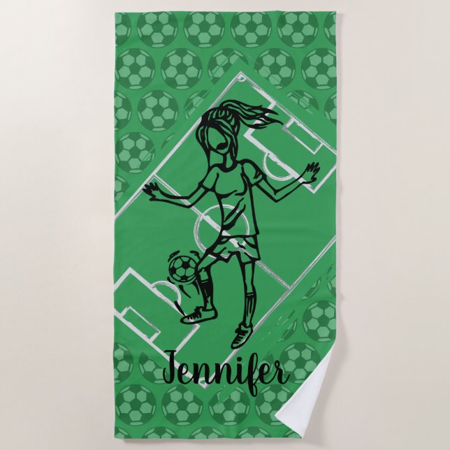 Cool personalized female soccer beach towel (Front)