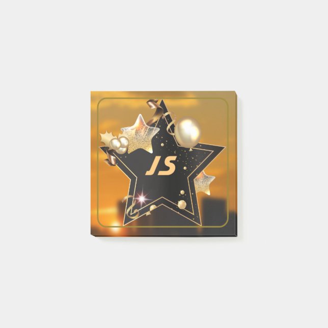 Cool Personalized Gold Black Stars Notes (Front)