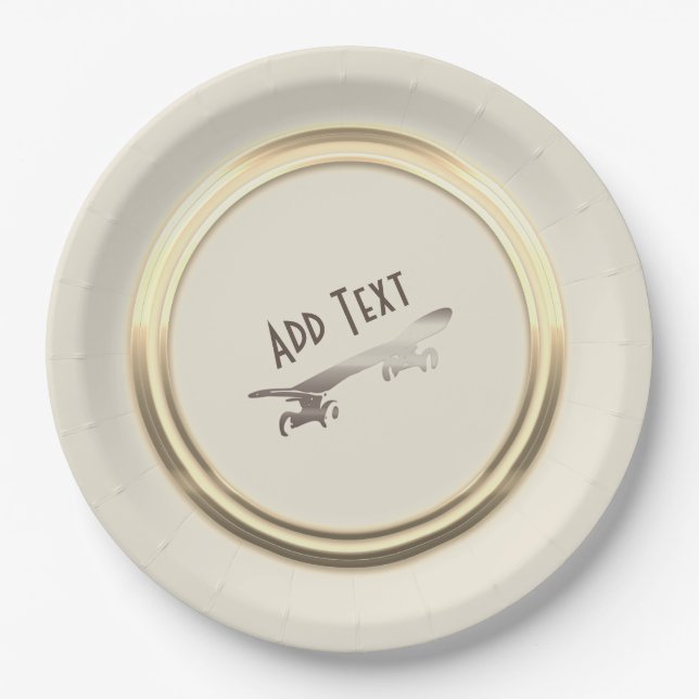 Cool Personalized Gold Skateboarding Paper Plates (Front)