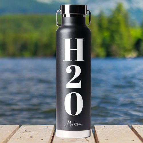Cool Personalized H20 Simple Black White Water Bottle