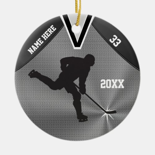 Cool Personalized Hockey Ornament 3 Text Boxes Ceramic Ornament