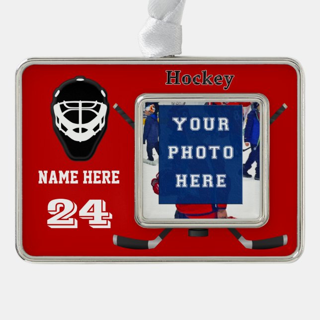 Cool Personalized Hockey Ornaments PHOTO, 2 TEXT (Front)