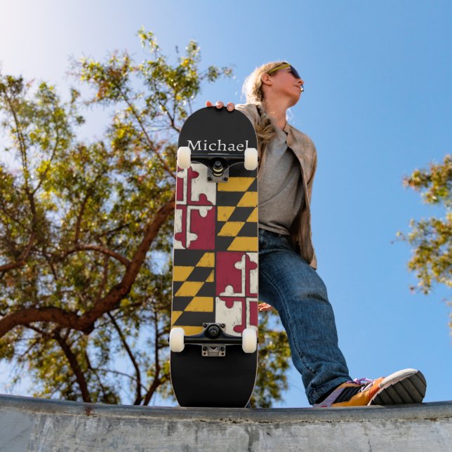 Cool Personalized Maryland State Flag  Skateboard (Outdoor 1)